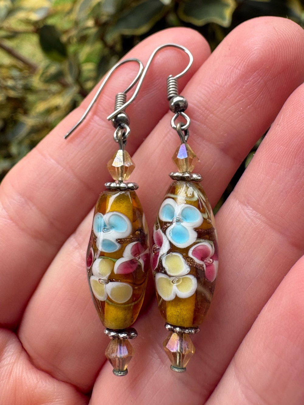 Millefiori lamp work glass bead earrings